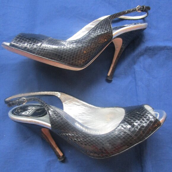 DOLCE & GABBANA SLINGBACK OPEN TOE BLACK HIGH HEEL-EXCELLENT CONDITION-4" HEEL - Picture 5 of 6